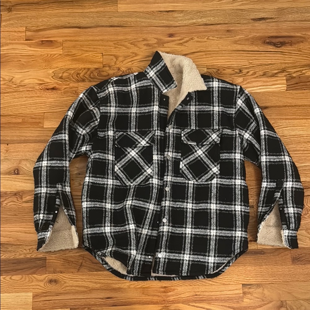 Represent Clo Black and White Plaid Sherpa-Lined Jacket
